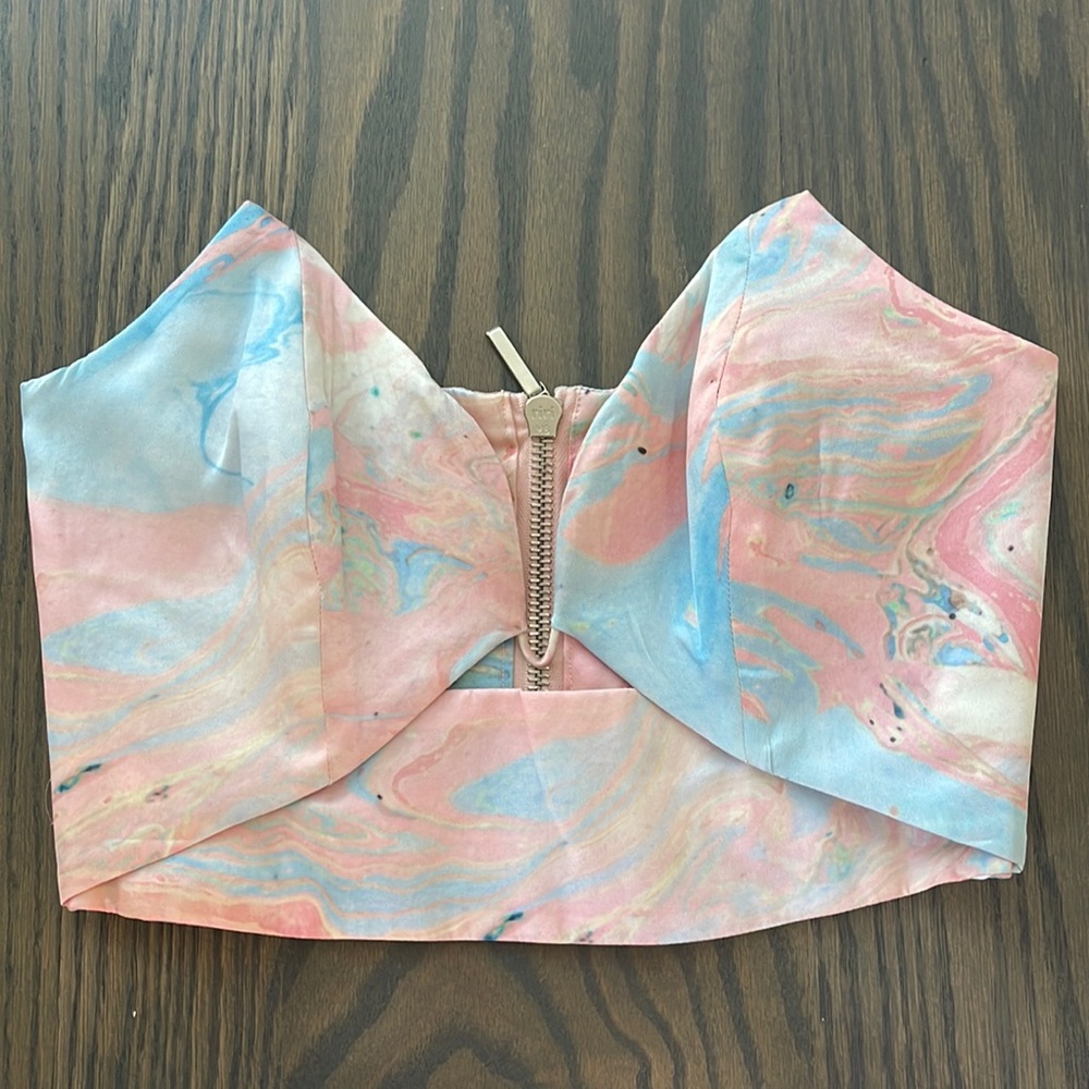 Zimmermann Pastel Marble Print Crop Top in Pink & Blue